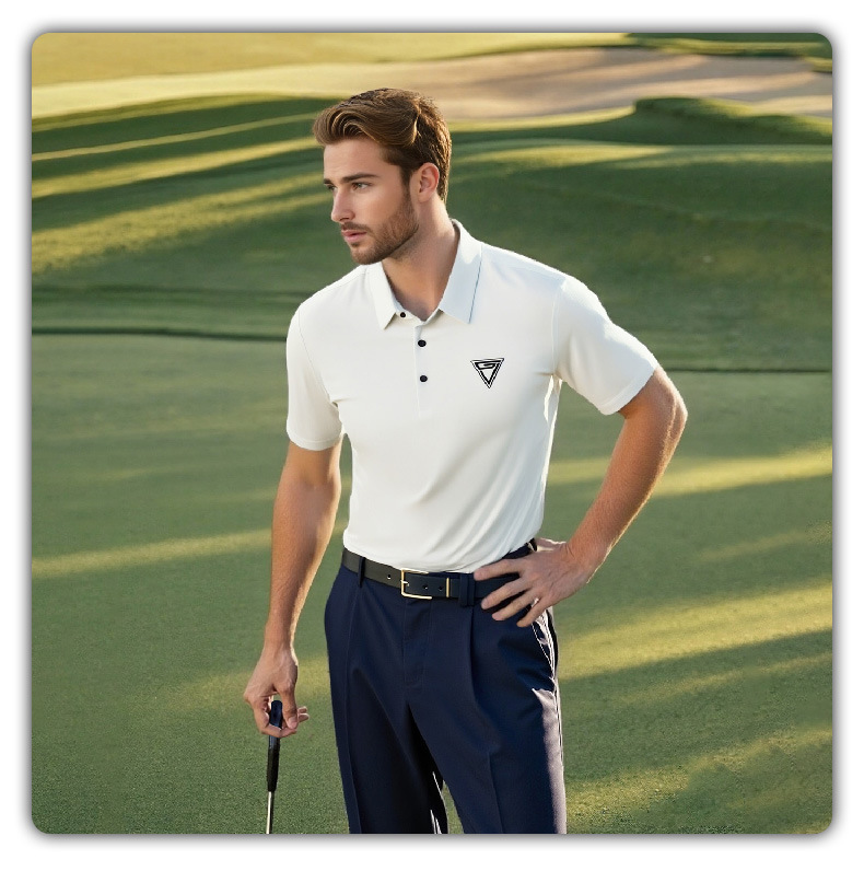 High-end Ice Silk Seamless Collared Polo Shirt For Men, Short-sleeved, Summer, Youth Business Casual, Stretchy, Drapey,_viptrois.com