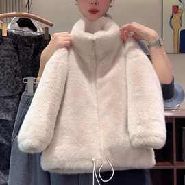 女童仿皮草外套冬季立领加厚保暖毛毛衣2025新款女孩洋气百搭上衣