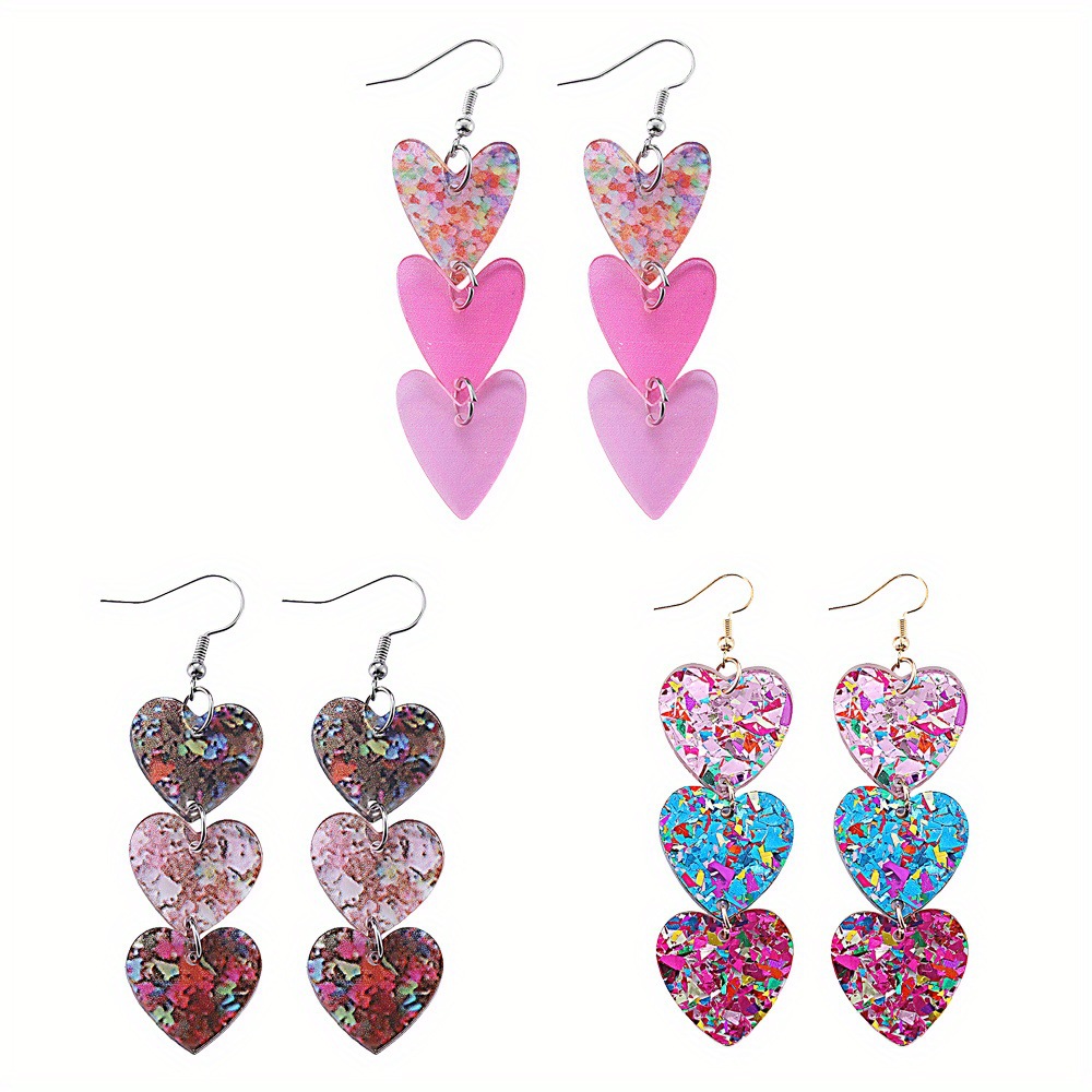 Heart Shape Pattern Women's Gender 1 Pair Elegant Lady Romantic Heart Shape Arylic Drop Earrings