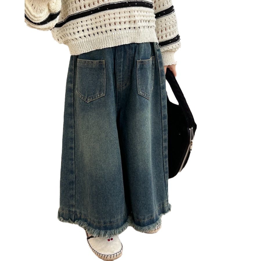 Nuevos pantalones jeans de niña primavera y otoño extranjero pantalones rectos para niños pequeños pantalones de piernas anchas
