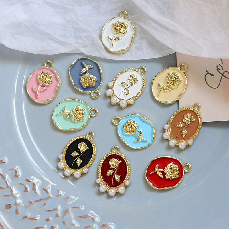 65g Weight Pearl Inlay Material Charms, Jewelry Accessories Classification 10 PCS/Package Quantity Alloy Material Rose Pattern Enamel, Inlay Design Sweet Style 10 PCS/Package Alloy Pearl Rose 3