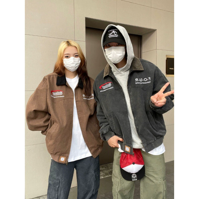 High Street vibe свободный повседневный дикий топ американский ретро вышитый лацканный молния сделать старые куртки для мужчин и женщин