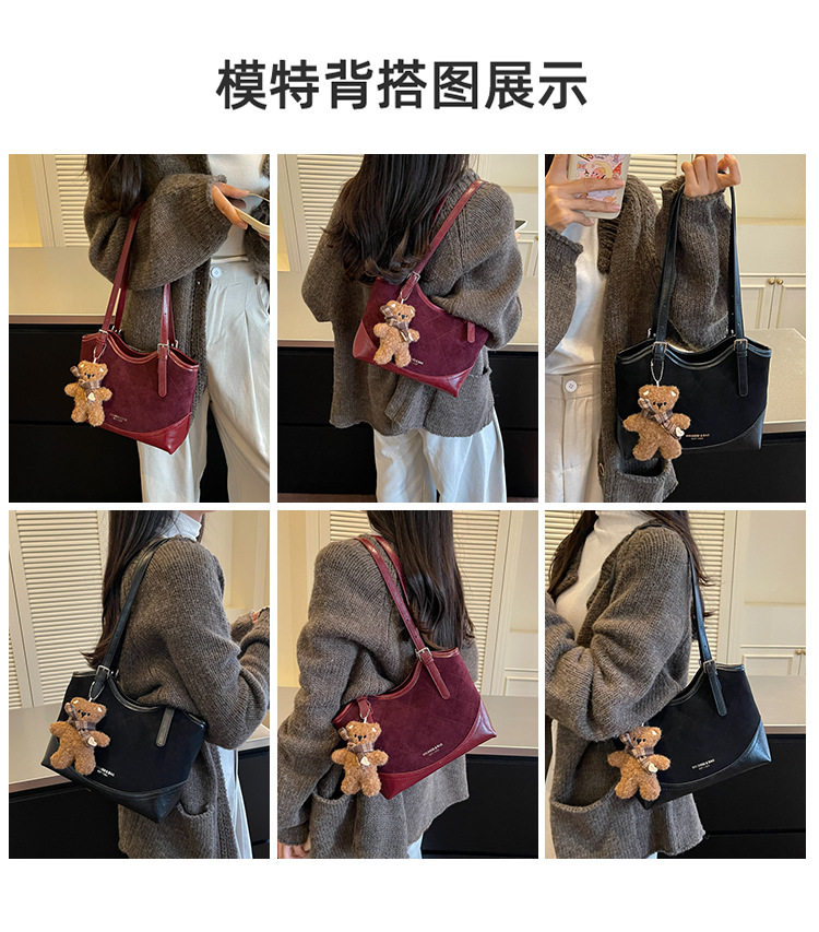 Túi tote nữ cỡ lớn dáng shopping, đeo vai và kẹp nách, chất liệu PU mềm, phong cách hiện đại — Màu cà phê Không có mặt dây chuyền, Màu nâu không có mặt dây chuyền, Rượu đỏ không có mặt dây chuyền, Đen không có mặt dây chuyền chi tiết 9