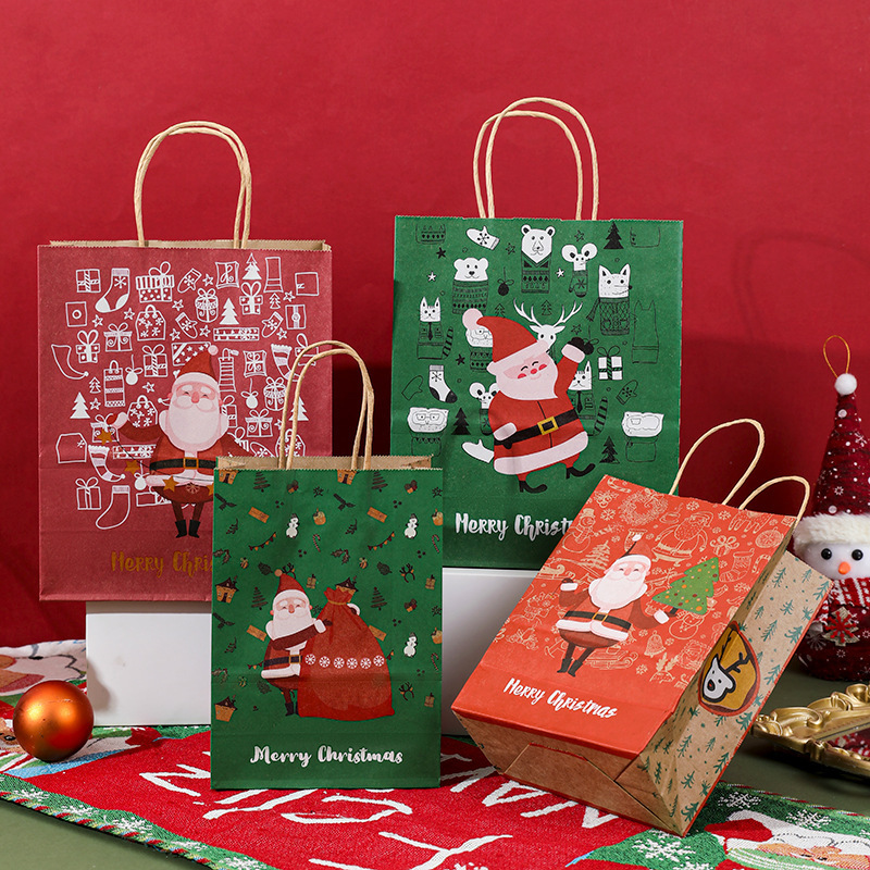 卸売クロスボーダークリスマストートバッグクラフト紙漫画ギフト包装袋サンタクロースショッピングフラットバッグ|undefined
