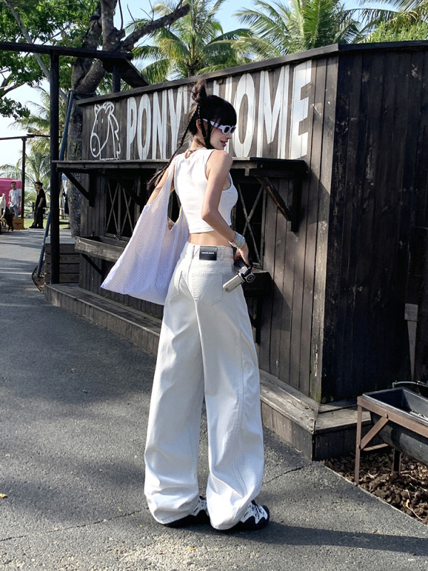 莱赛尔天丝阔腿弯刀牛仔裤女夏秋新款宽松显瘦直筒裤子|undefined