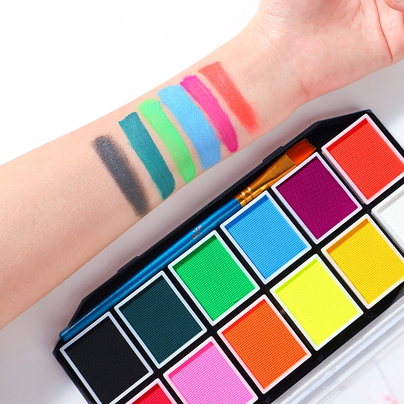 12 colores de pintura corporal fluorescente soluble en agua, adecuada para pintura facial, fácil de limpiar, pintura de acuarela para actuaciones en escenario, bricolaje