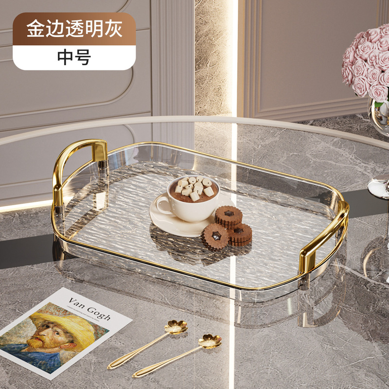 ハンドル付き軽量高級プラスチックトレイ、ハイエンド家庭用ティートレイ、ディナープレート、業務用レストランの厚みのある大きなプレート|undefined