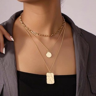 European and American Cross-border Hot Sale Irregular Metal Sheet Chain Multi-layer Necklace Retro Creative Alloy Clavicle Chain Wholesale