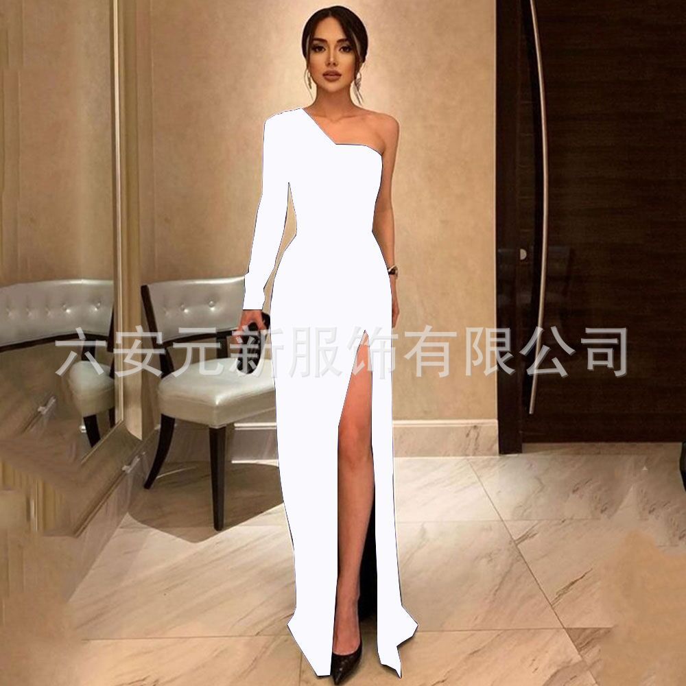 Comercio exterior europeo y americano Amazon AliExpress deseo vestido de noche de las mujeres vestido de novia negro nuevo vestido de manga larga de un solo hombro