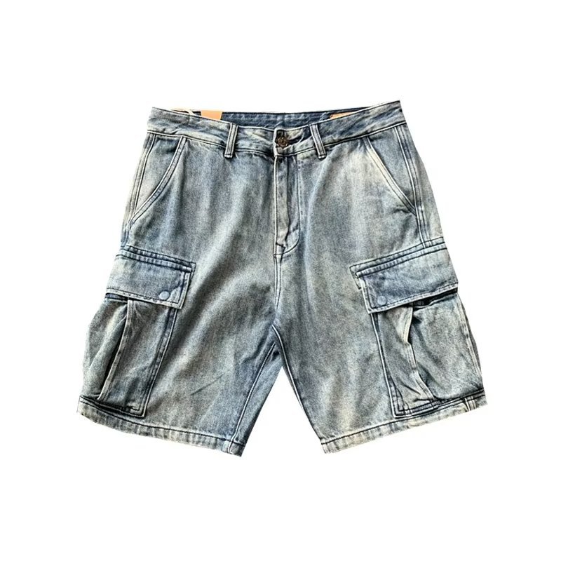 2023 Summer American Style Loose Fashion Brand Five-point Pants Casual High-end Big Pocket Workwear Denim Shorts for Men