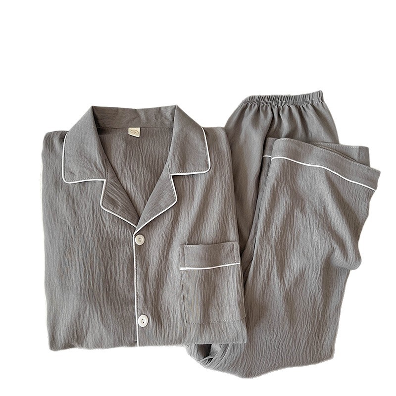 Pijama de hombre gris oscuro simple primavera y otoño nubes de algodón cardigán casual de manga larga larga ropa para el hogar de verano