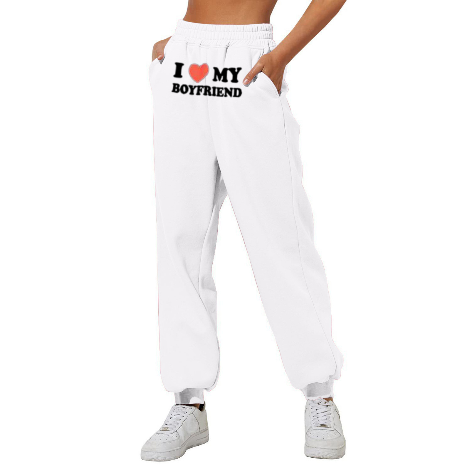 新品I LOVE MY GIRLFRIEND爱心字母印花加厚跨境热卖休闲运动卫裤