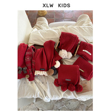 红色系~新年喜庆冬季儿童围巾男女宝宝加厚保暖针织撞色防寒围脖