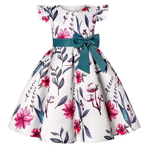 Hot-selling new style sleeveless girl dress with bow print princess birthday party clothing