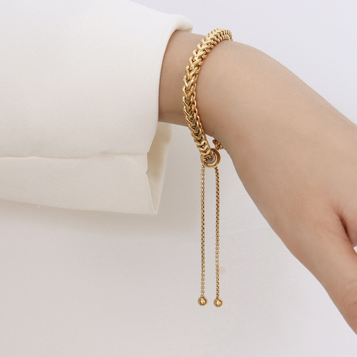 marka niche design tassel necklace for women pull buckle retro jewelry 18k gold cross-border best-selling titanium steel necklace