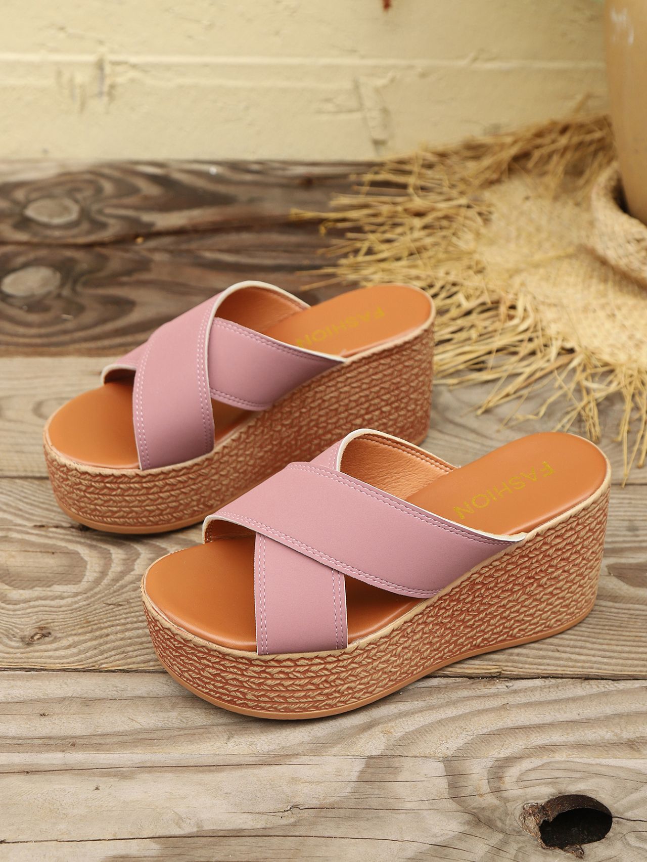 Sandali da spiaggia da donna, con suola spessa, primaverili ed estive, con tacco a zeppa, tinta unita, di grandi dimensioni_voghion.com