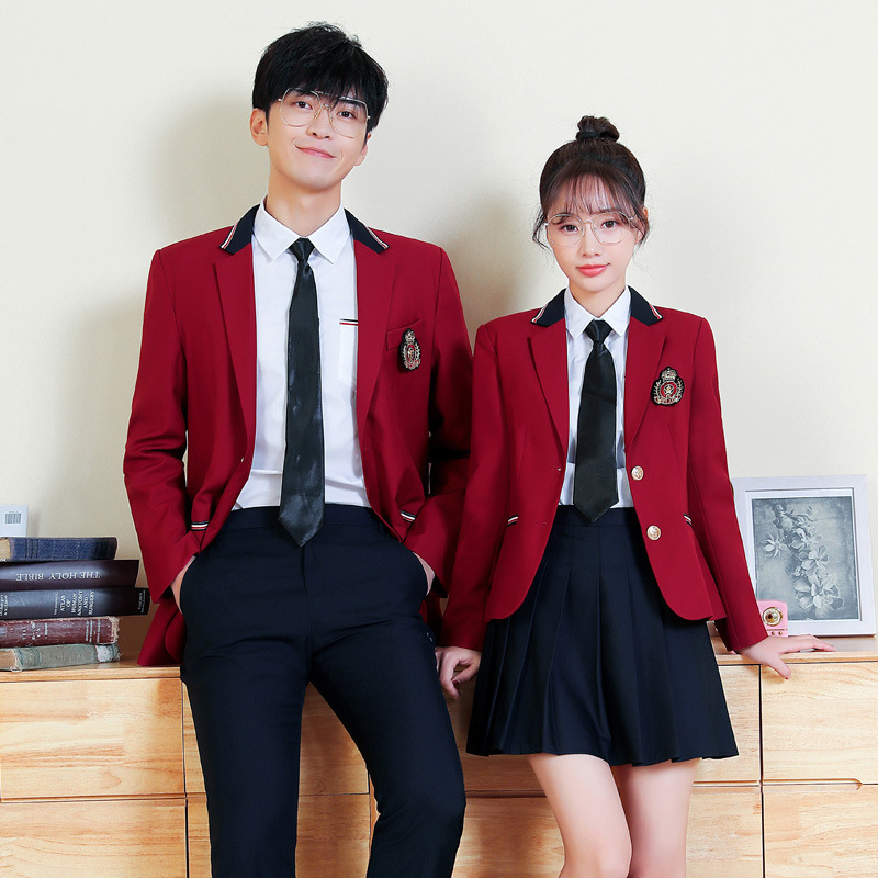 Spring 2022 New Korean Style Suit Jacket Plaid Pleated Skirt Set Student School Uniform Class Uniform JK Uniform