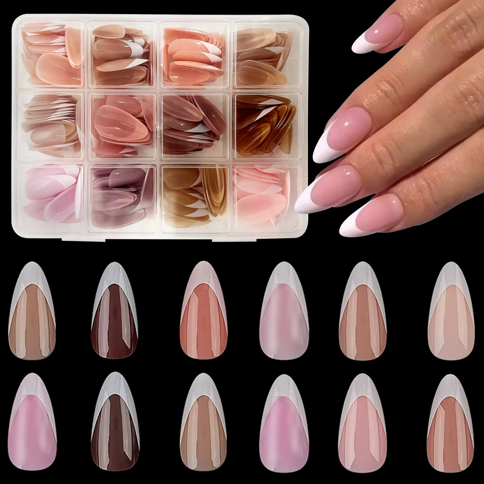 跨境辣妹美甲甲片裸色假指甲144/288片法式穿戴甲甲片纯色简约