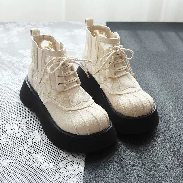 Женские сандалии, увеличивающие рост, летние сандалии 2025, весенне-осенние ботинки Martin из тонкой сетки, женские ботинки из дышащей сетки на толстой подошве, увеличивающие рост.