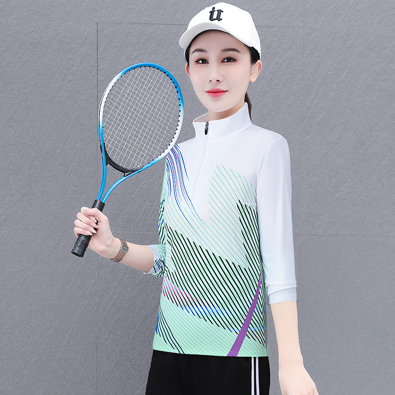 Contrast Color Patchwork Sports Long-Sleeved T-Shirt for Women, Spring and Autumn Style, Stand-Up Collar, Loose, Casual and Fashionable, 2026 New Style Top for Outer Wear