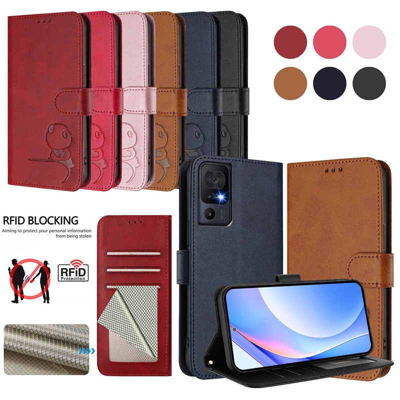 Cross-Border Applicable Cubot P90 Mobile Phone Leather Case, Small Panda Embossed Leather Case, A40 Flip Cover Card Slot Protective Case