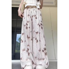 蝴蝶阔腿裤女夏季薄款2024新款印花爆款直筒慵懒感窄版拖地裤氨纶