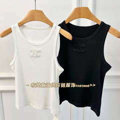 深セン南油婦人服 CE 凱旋門刺繍ニットベスト女性の 25 夏の新スリムフィットボトリングシャツ