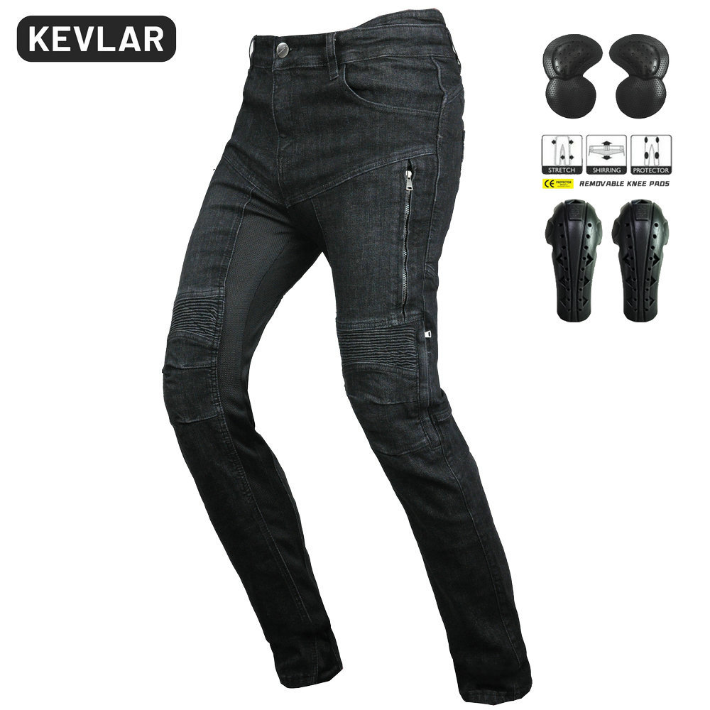 Volero motocicleta jeans hombres verano transpirable alta cintura pantalones de montar Kevlar alargado equipo protección