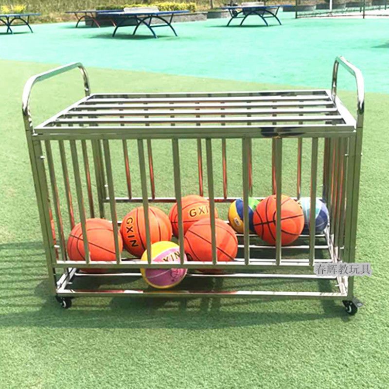 jardín de infantes carro de baloncesto de acero inoxidable grueso almacenamiento cesta de baloncesto móvil marco de baloncesto plegable carro de carga