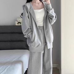 慵懒风休闲运动套装女2025新款秋冬宽松连帽灰色卫衣阔腿裤两件套