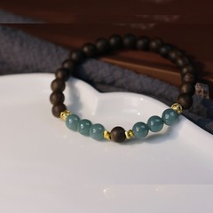 原創奇楠沉香搭配藍翡翡翠單圈手鍊手串手飾高端盤玩時尚飾品配飾