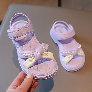 Girls' Sandals Summer New Style Medium and Large Children's Pearl Shoes Versatile Girls' Fashionable Soft-Soled Princess Shoes