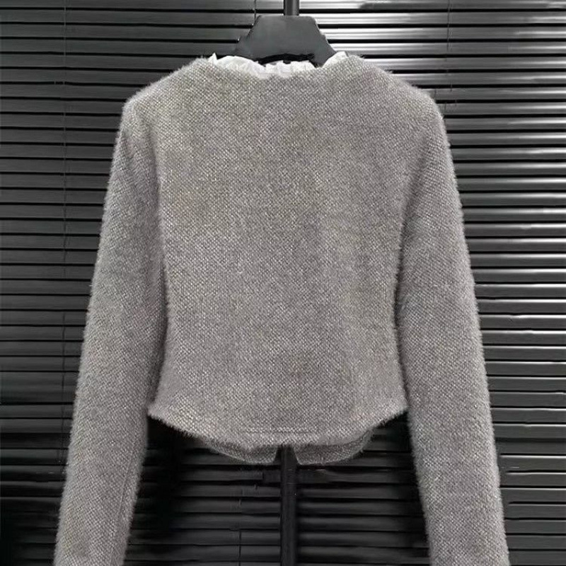 러플 라운드넥 비즈 디자인 스타일리쉬 스몰 셔츠 가을 겨울 2024 신상품 슬림 패션 긴팔 티셔츠 상의