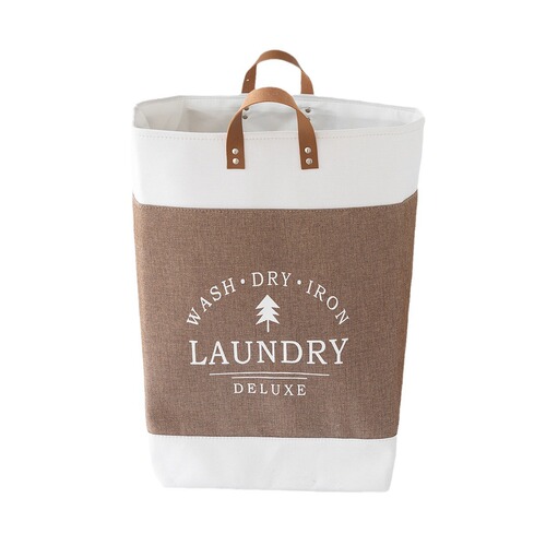 PU handle laundry bag thick storage box toy miscellaneous sorting tray large size cotton linen dirty clothes laundry basket cross-border