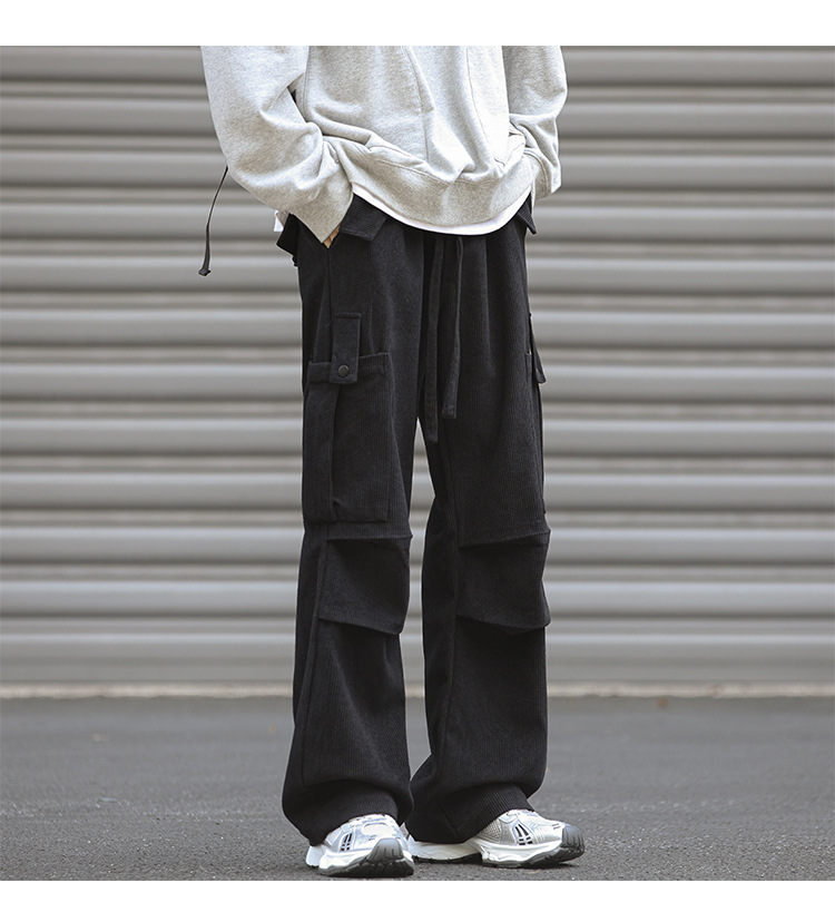 Winter corduroy oversized men's pants, loose plush and thickened work clothes pan's street versatile wide leg_voghion.com