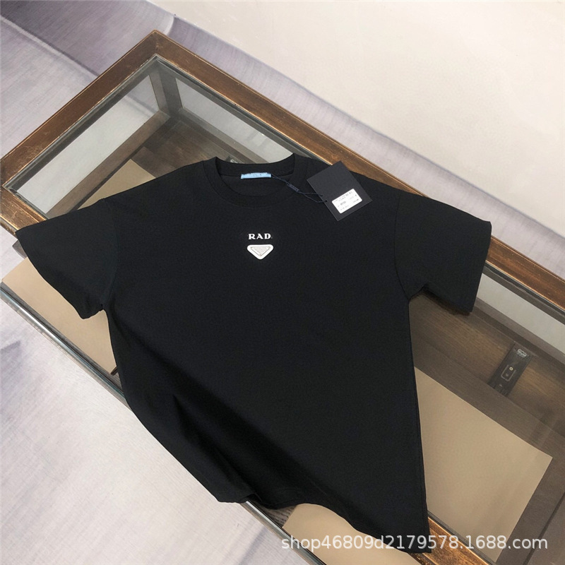 Cross-Border Export P Brand 2025 New Metal Triangle Logo Short-Sleeve Casual Loose T-Shirt with Letter Print