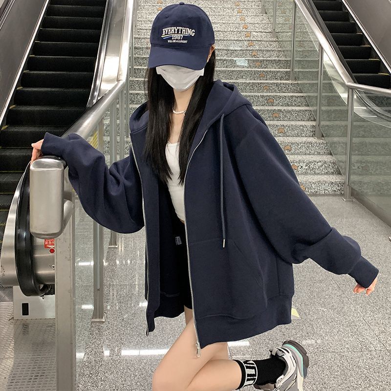 Early Autumn Jacket for Women, Spring and Autumn Style, 2025 New Popular Korean Style Hooded Autumn Sweatshirt for Women, Gray Cardigan Top