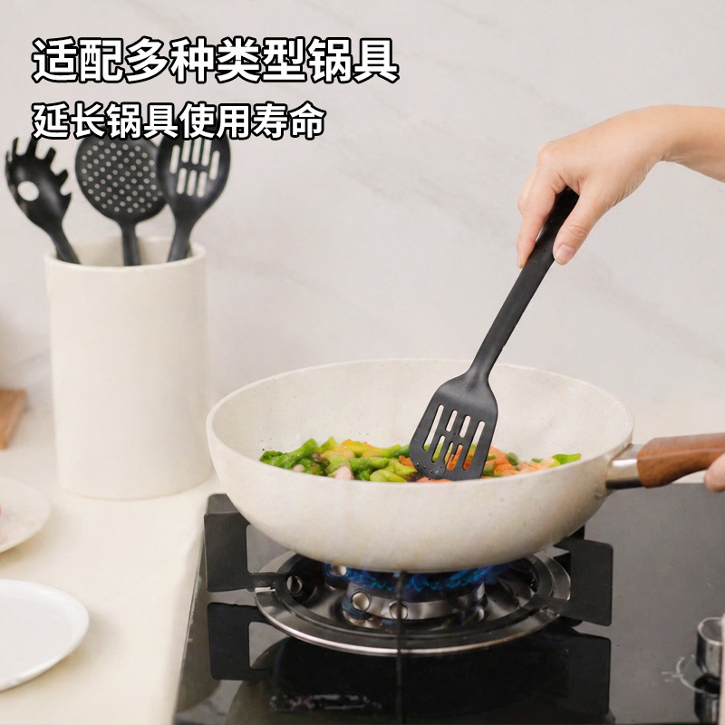 Juego de espátulas de nailon de seis piezas, cuchara para sopa, juego de utensilios de cocina resistentes a altas temperaturas, venta al por mayor del fabricante, cuchara y espátula multifuncionales para cocinar