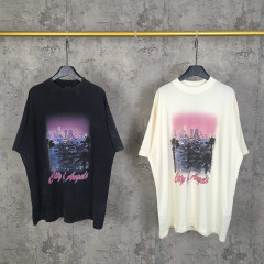 Ceiling Poisoner オリジナル パリ B エンジェルシティ ロサンゼルス 夜景 直噴プリント ラウンドネック 半袖 Tシャツ