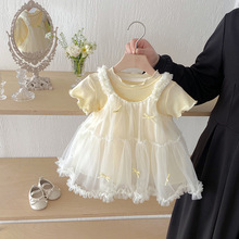 点兮女小童吊带纱裙套装2025夏季新款婴幼儿洋气短袖公主裙两件套