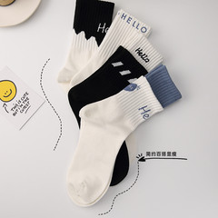 Trendy brand socks, women's socks, Korean Dongdaemun sports socks, double-layer splicing, simple couple men's ins trend mid-tube socks
