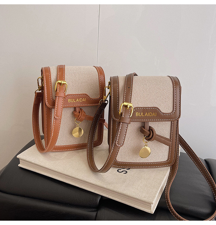 Damen Umhängetasche Für Handys, Leinen Stoff Mit Farbblock Design_voghion.com
