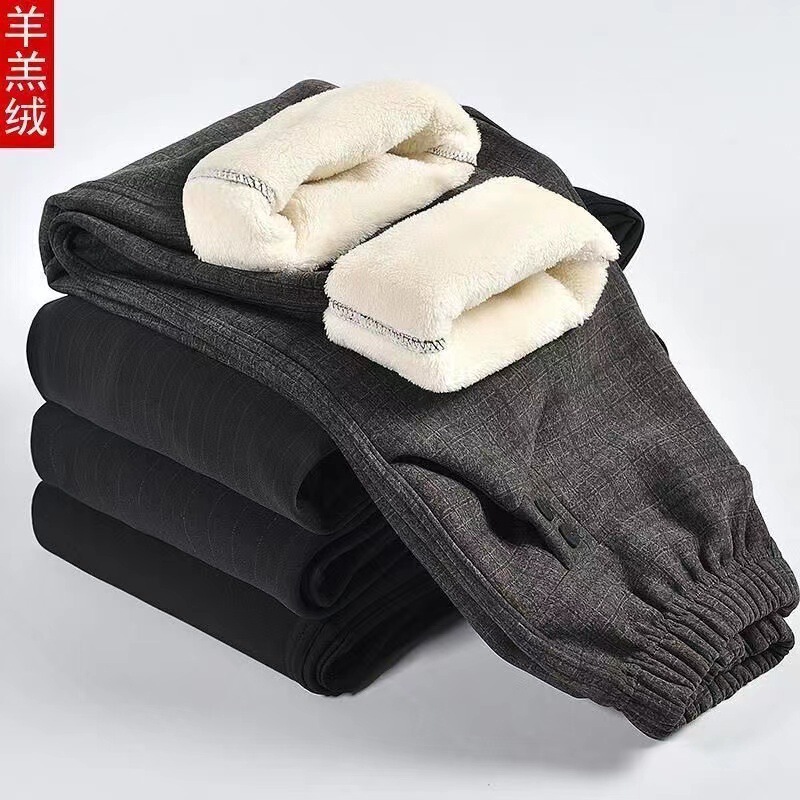 Autumn and Winter Thickened Fleece-Lined Loose High-Waisted Casual Pants for Middle-Aged and Elderly Women, Straight-Leg Pants for Mothers, Plus Size, Cross-Border