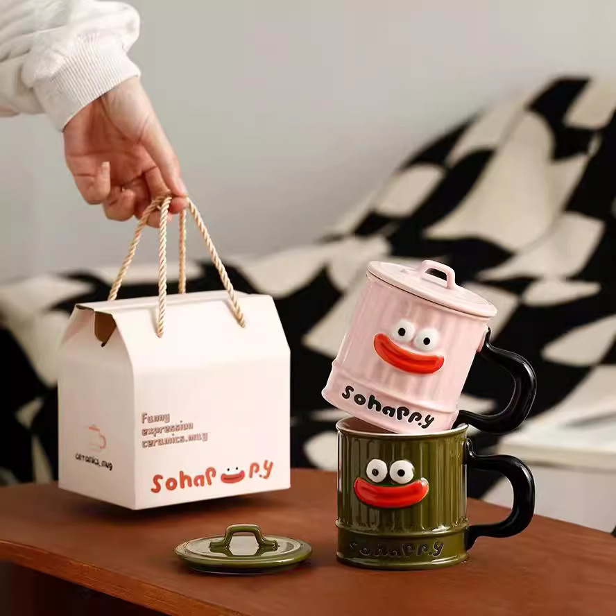 Personalidad creativa, bonita, boca grande, taza de cerámica, taza de cerámica con tapa, taza de basura, taza de agua, taza de café extraña, taza de oficina