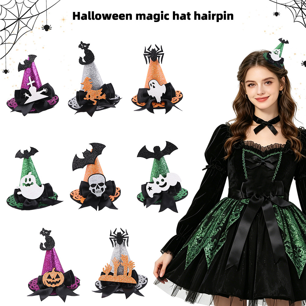 Halloween tocado sombrero mini bruja arco clip para el pelo fantasma día de baile maquillaje decoración fantasma sombrero clip para el pelo
