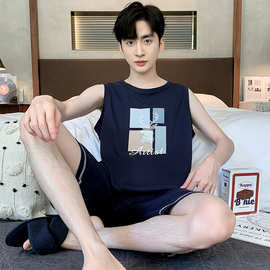 睡衣男士夏季纯棉薄2023新款背心短裤男款家居服套装大码无袖夏天