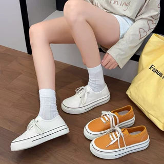厚底帆布鞋女2026夏季新款百搭舒适波点系带软底休闲运动板鞋