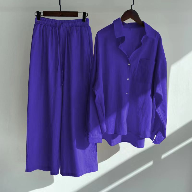 216g Weight Long Sleeve Sleeve Length 95% and above, Cotton, Cotton and Linen Fabric Type Leisure Suit Sets Type Casual, Home, Sports Occasion Shirt Collar Neckline Pocket Function Regular Fit Fit Type Solid Color Pattern 2025 Spring and Summer Season Women's, Adults Gender Temperament Commuter, British Style Style Amazon Women's 2-Piece Retro Plus Size 2025 Cotton And Linen Shirt Outfit High Waist Loose Trousers 14