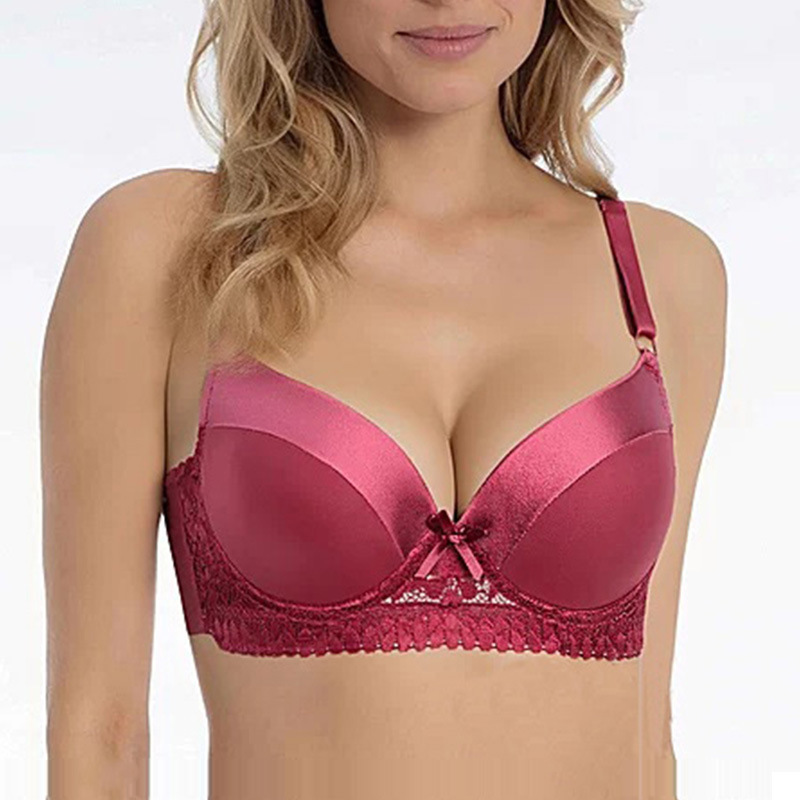 Foreign Trade Cross-Border Plus Size Women's Bra Glossy Solid Color Sexy Lace Underwear Women's Push-Up Underwear Single Piece Factory Price