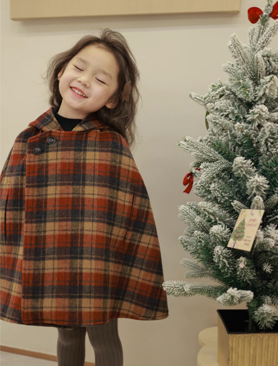 Kinderkleidung Mädchen Herbst und Winter neue Kinder spitzer Hut karierter Baumwollclip dicker Wollmantelumhang_voghion.com